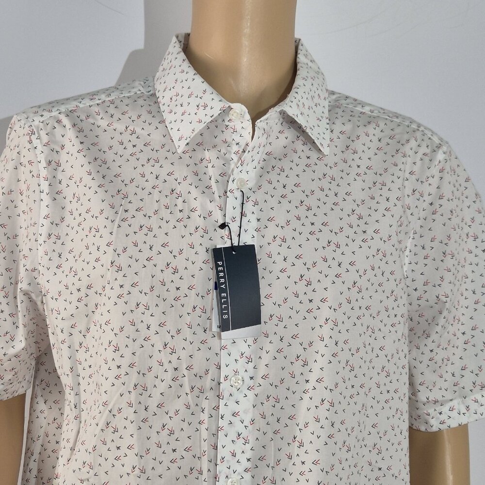 Perry Ellis Men's Size XLT Shirt Short Sleeve button Up  White Stretch Ctn (01)